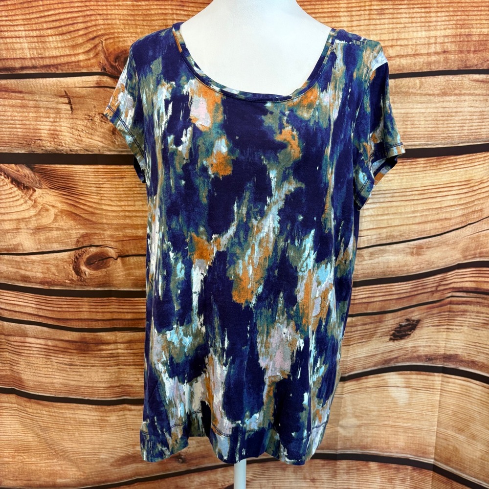 Vera Wang Womens Multi Colored Short Sleeve U Neck Top Size L